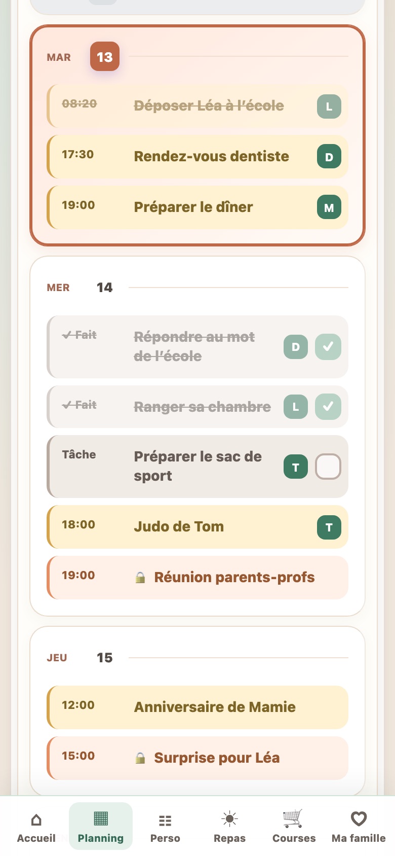 Le planning de la semaine dans Tribalio